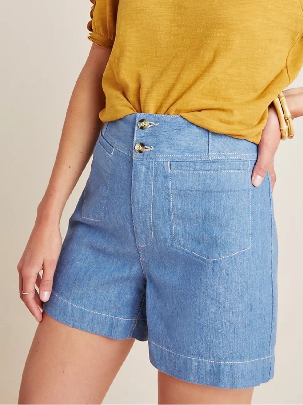 Anthropologie Light Blue High-Rise Denim Shorts with Double Button - Picture 1 of 7